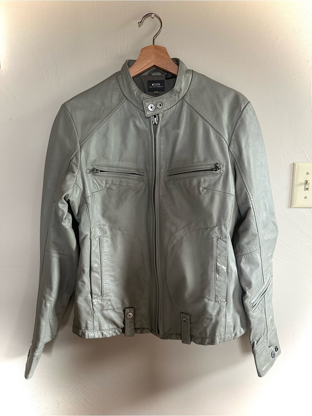 G-Star Women’s Pale Gray Leather Moto Jacket